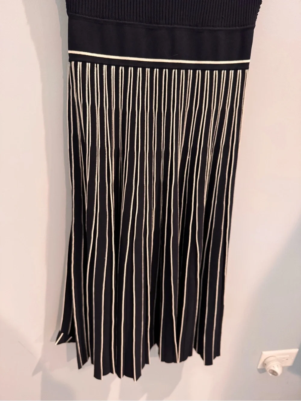 NWT Tory Burch Knit Pleated Sweater Dress in Navy/White, Size XS